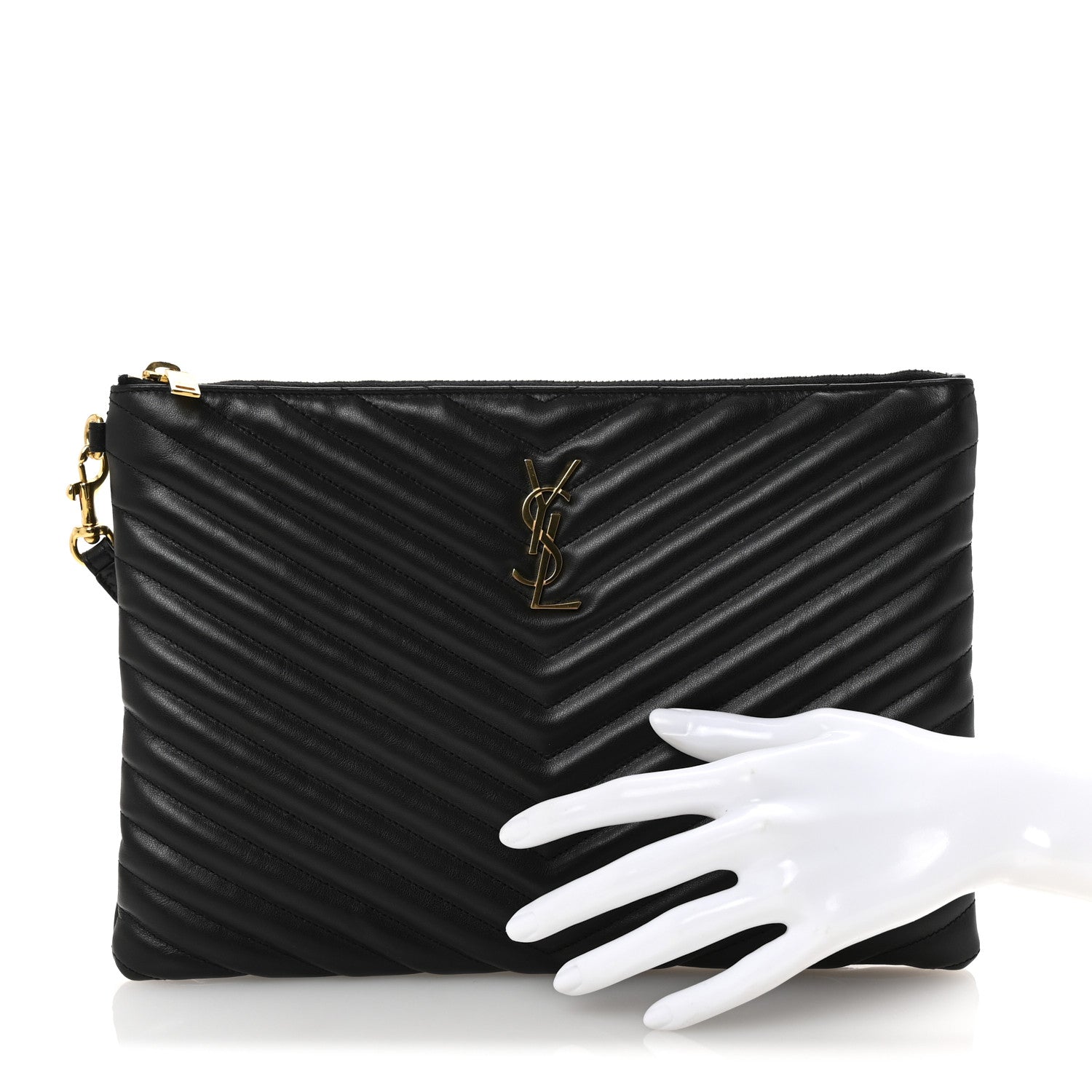 Saint Laurent Calfskin Matelasse Monogram Cassandre Tablet Pouch Black 4 of 14