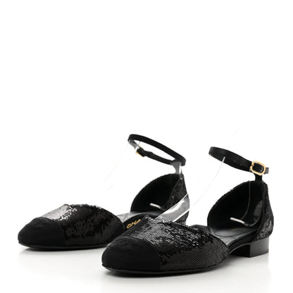 Chanel Sequin Grosgrain CC Cap Toe Ankle Flat 35.5 Black 3 of 11
