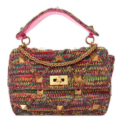 Valentino Garavani Wool Woven Large Roman Stud Shoulder Bag Multicolor Feminine Pink 1 of 10