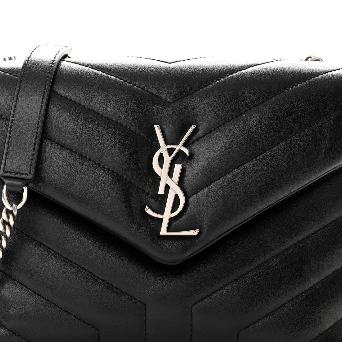 Calfskin Y Quilted Monogram Small Loulou Chain Satchel Black