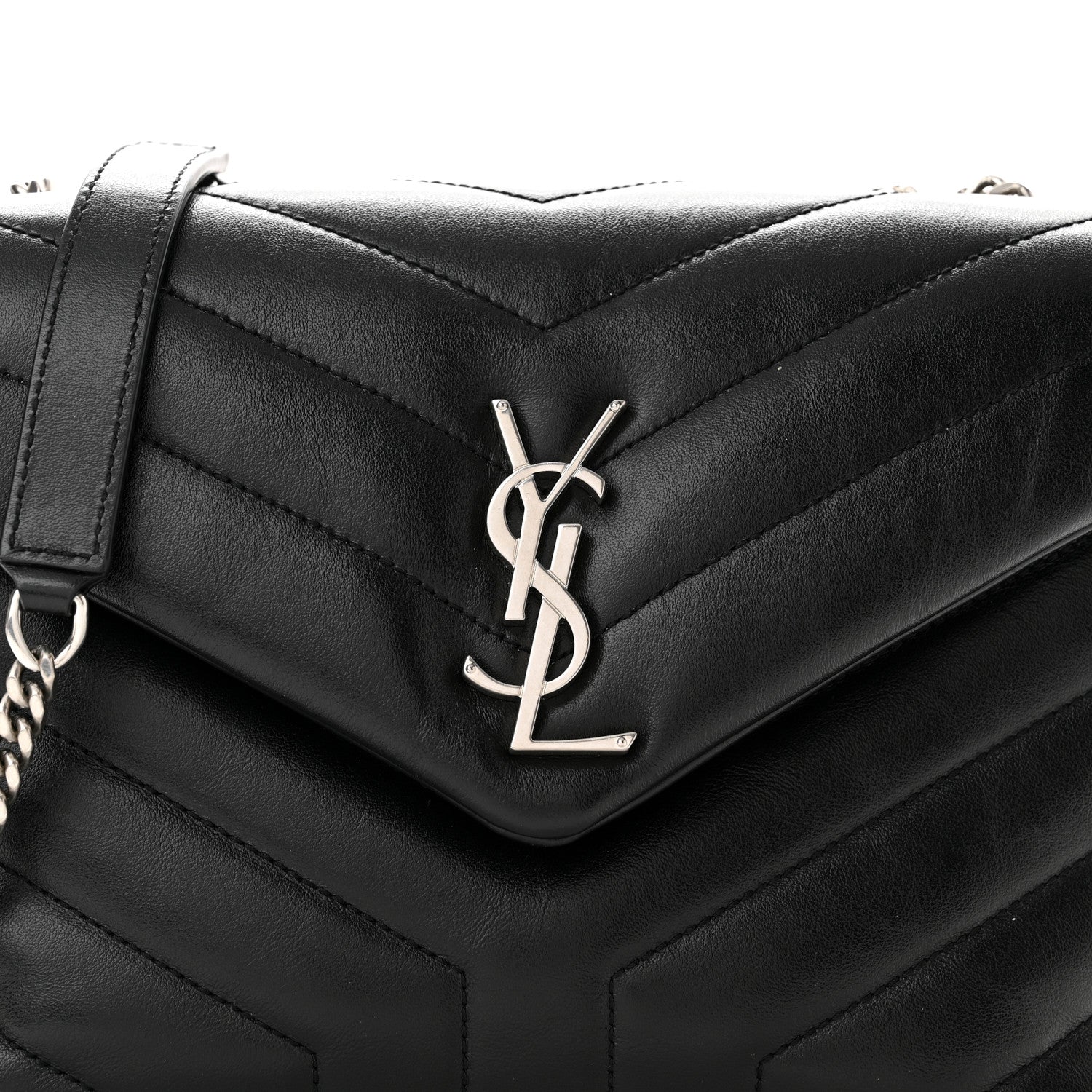 Saint Laurent Calfskin Y Quilted Monogram Small Loulou Chain Satchel Black 8 of 10