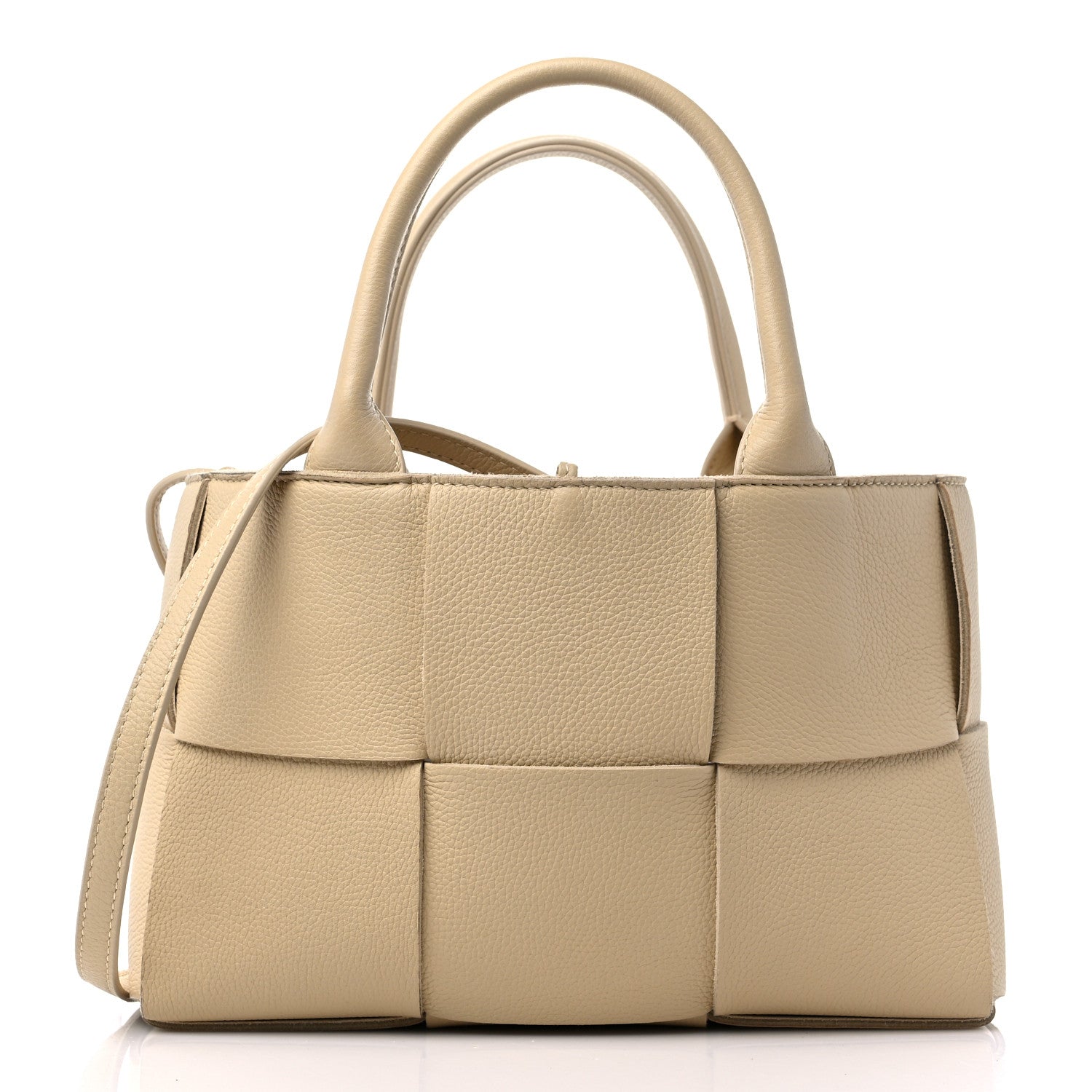 Bottega Veneta Gained Calfskin Maxi Intreccio Mini Arco Tote Porridge 3 of 9