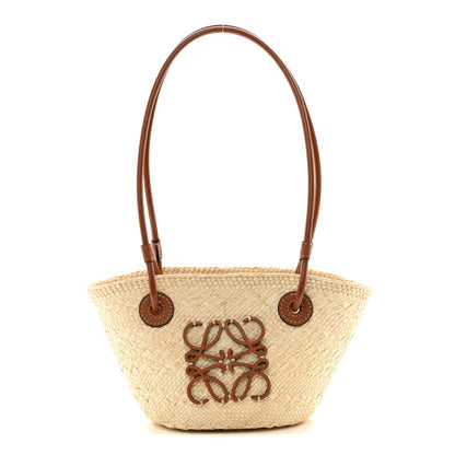 Loewe Calfskin Raffia Paulas Ibiza Mini Anagram Basket Tote Bag Natural Tan 1 of 10