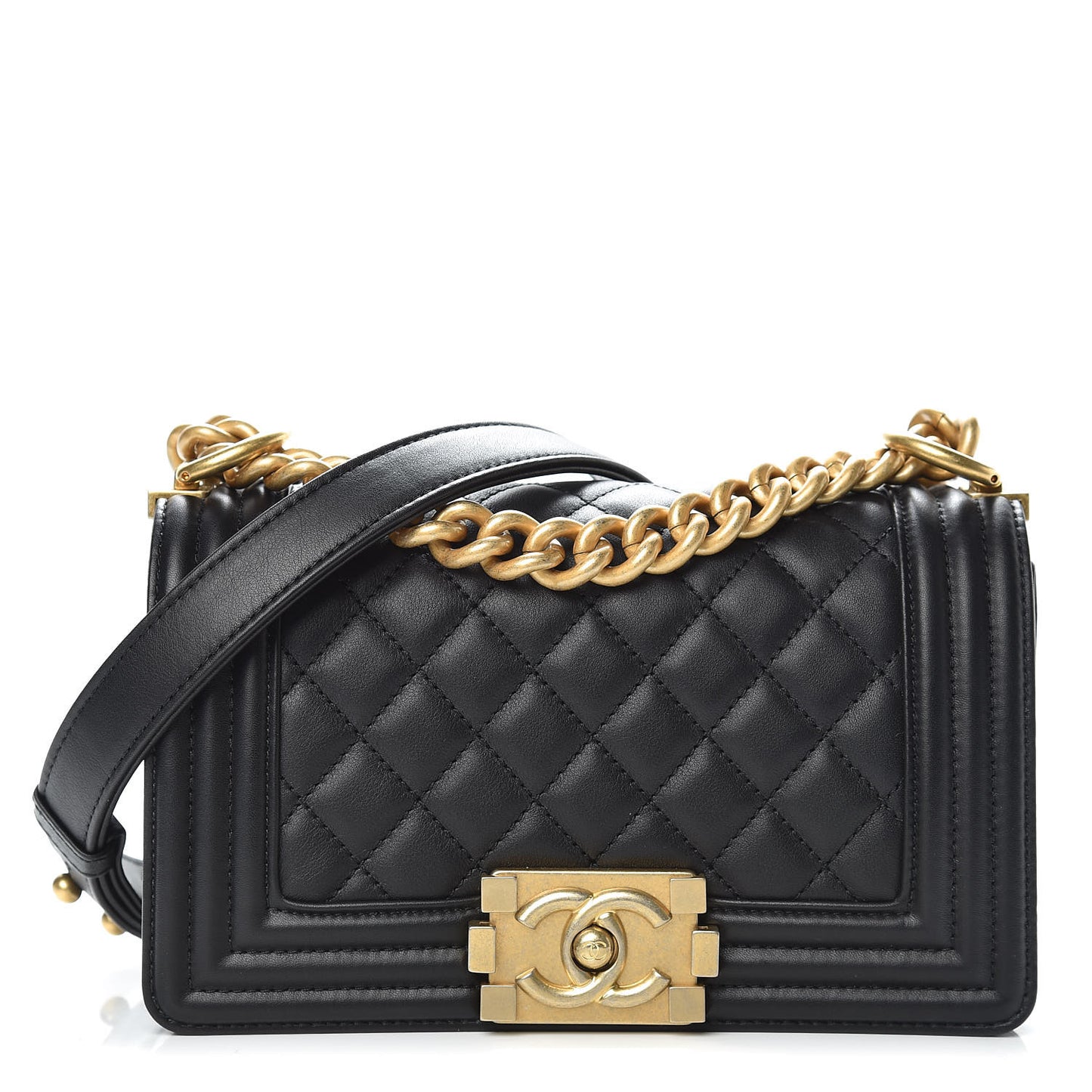 Calfskin Quilted Small Boy Flap Black