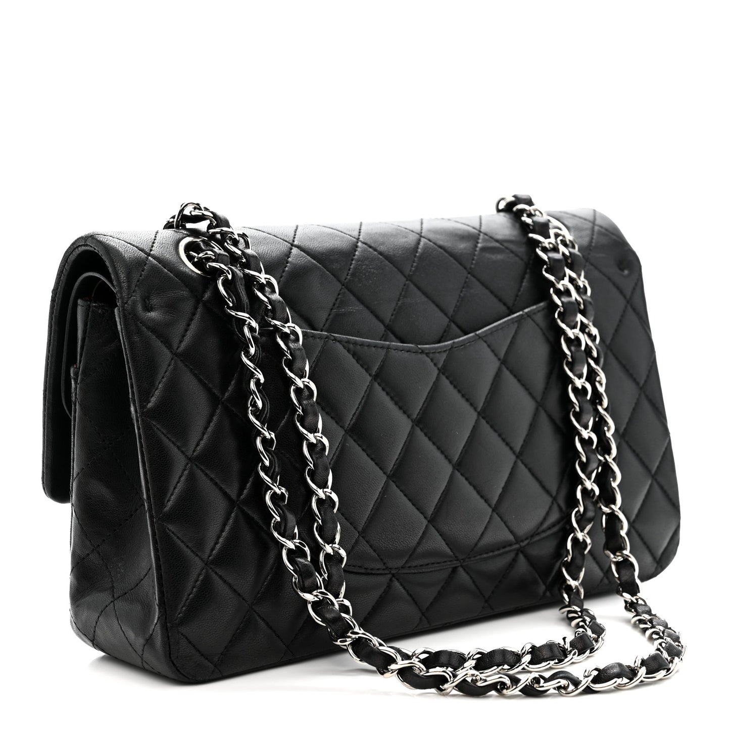 Lambskin Quilted Medium Double Flap Black