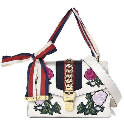 Gucci Calfskin Embroidered Small Sylvie Shoulder Bag White 1 of 14