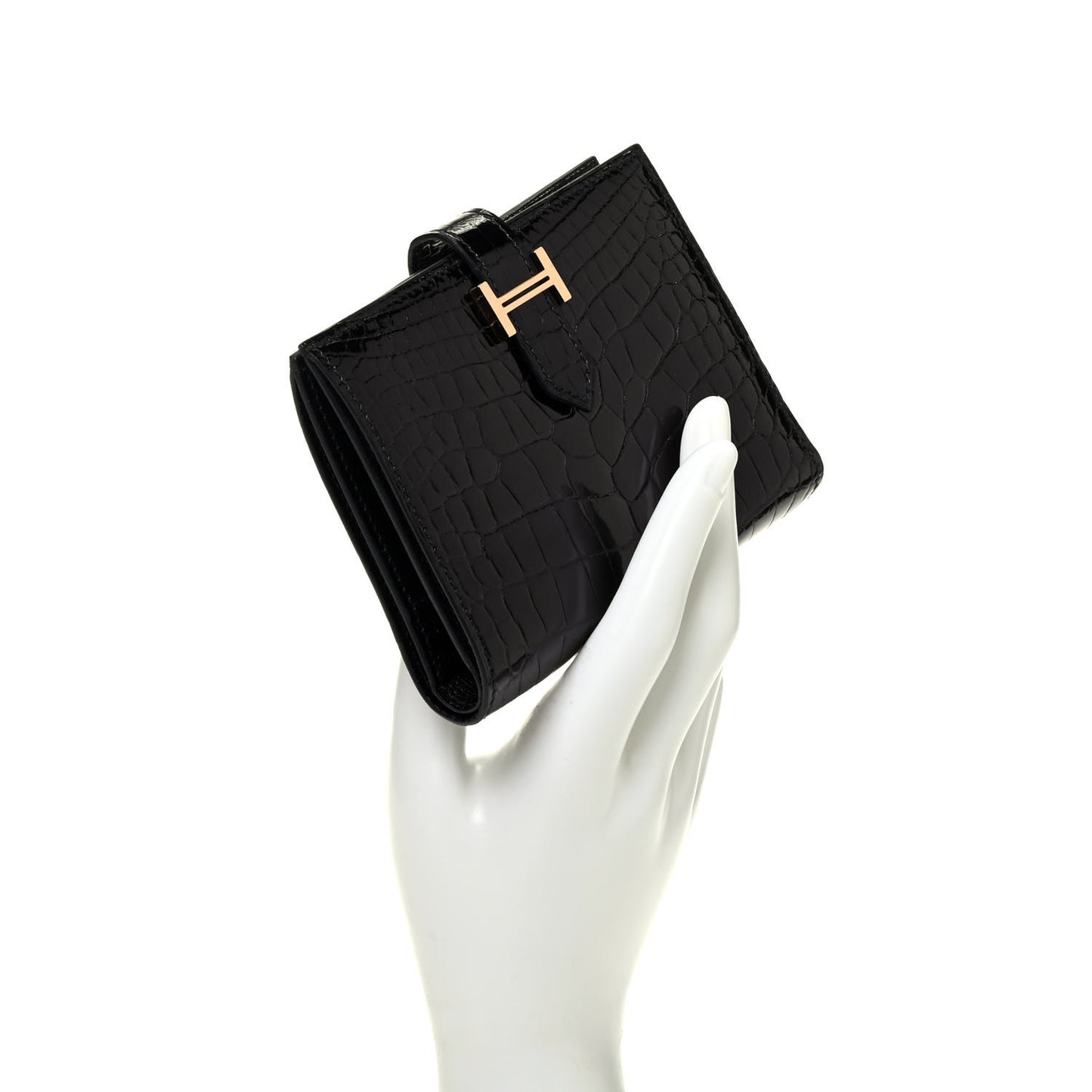 Shiny Alligator Bearn Compact Wallet Black