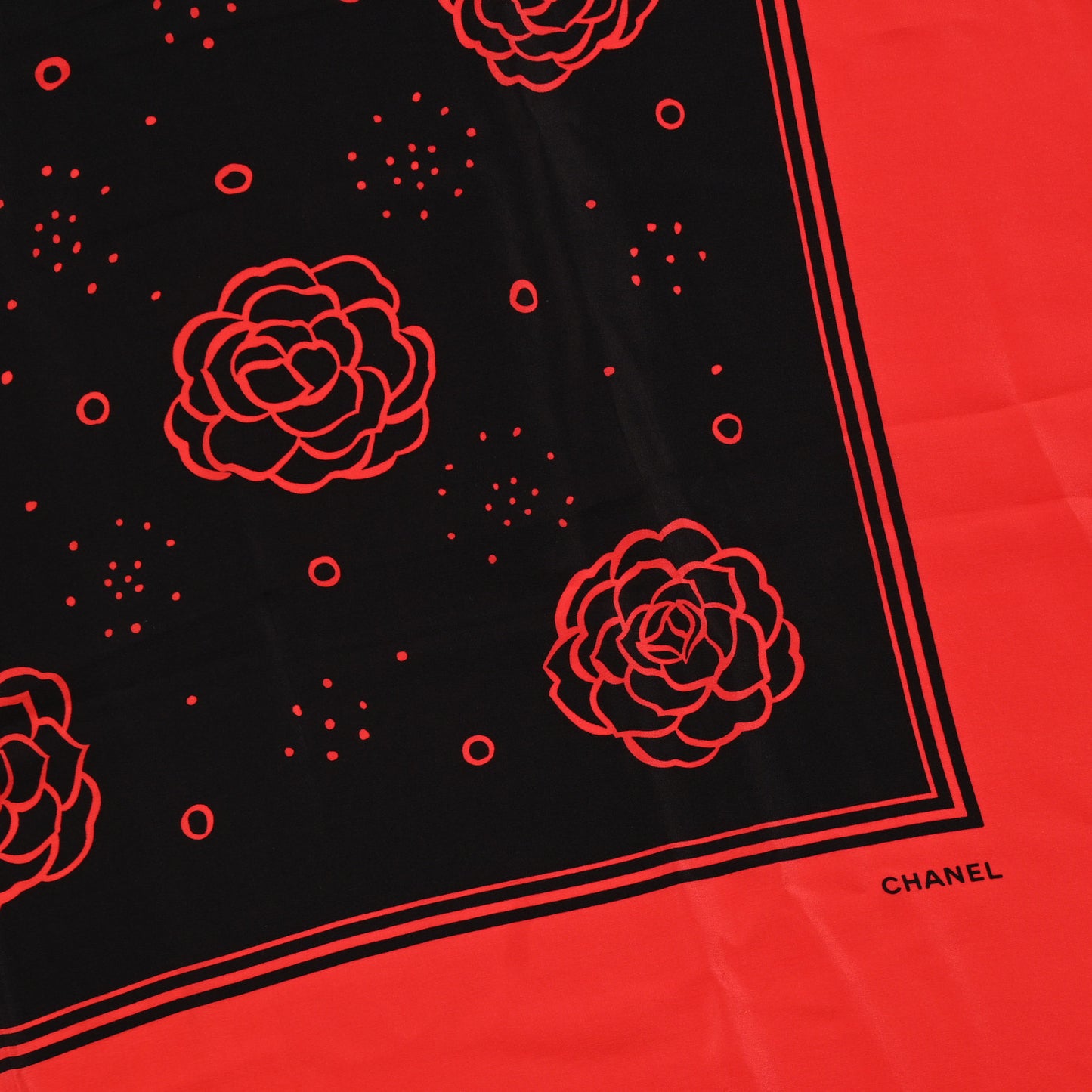 Silk CC Camellia Scarf Black Red