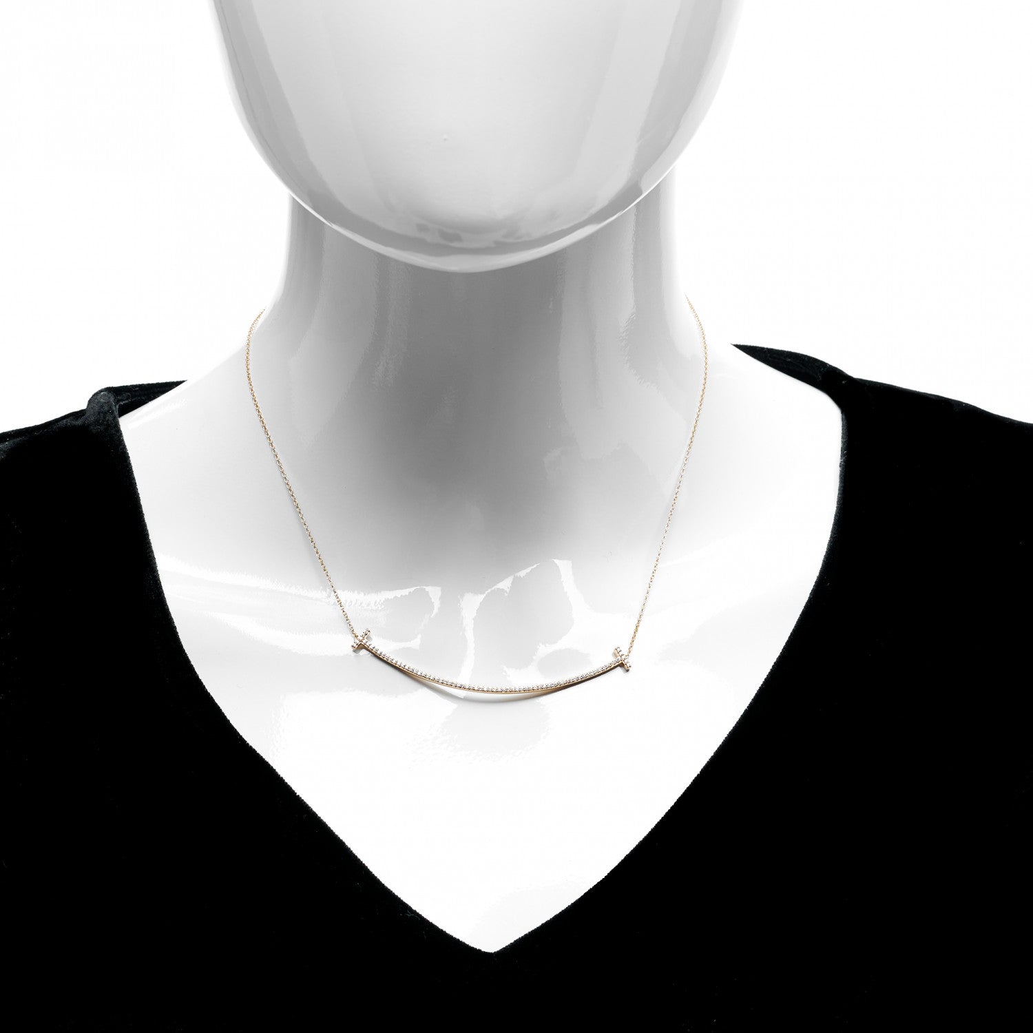 Tiffany 18K Rose Gold Diamond T Smile Pendant Necklace 2 of 7
