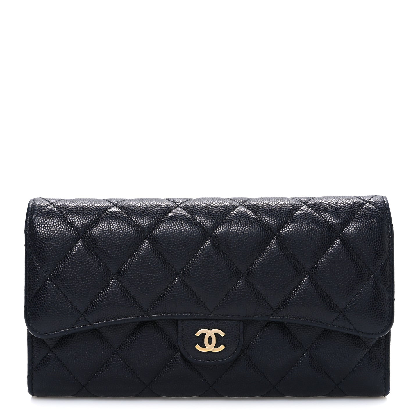 Caviar Quilted Large Gusset Flap Wallet Navy