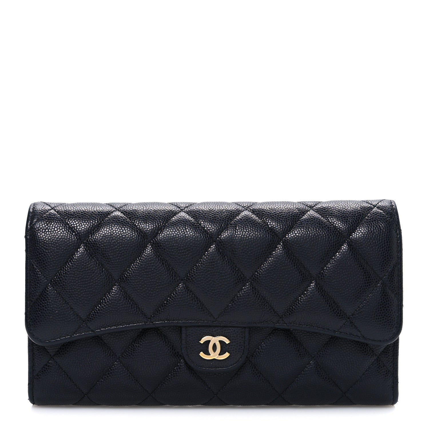 Chanel Caviar Quilted Large Gusset Flap Wallet Navy 1 of 9