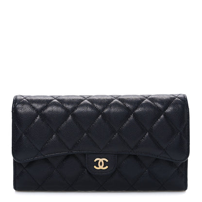 Chanel Caviar Quilted Large Gusset Flap Wallet Navy 1 of 9