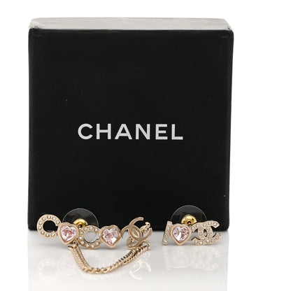 Chanel Metal Strass I Love Coco Heart Chain Climber Earrings Gold Pink 5 of 5