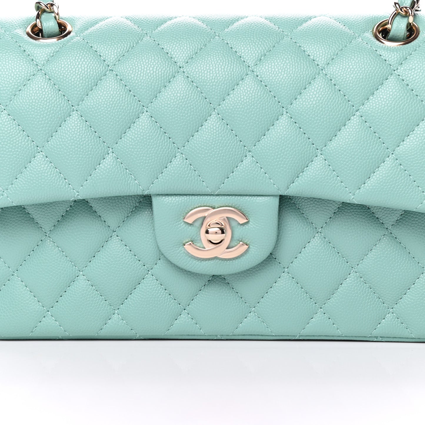 Caviar Quilted Small Double Flap Light Green