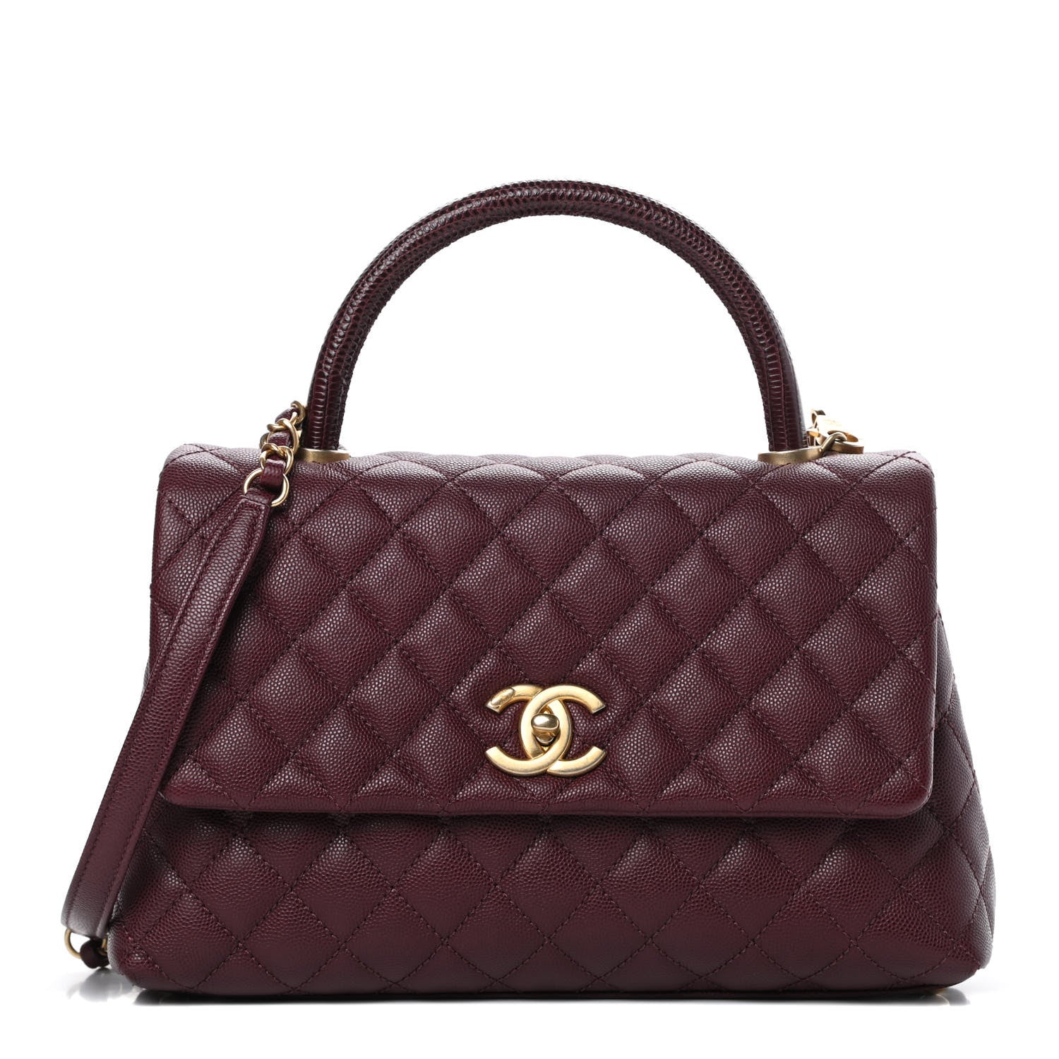 Chanel Caviar Lizard Embossed Quilted Small Coco Handle Flap Burgundy 1 of 11
