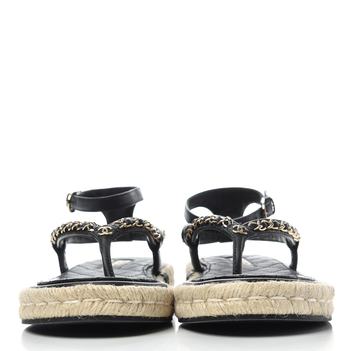 Lambskin Chain CC Thong Espadrille Sandals 38 Black