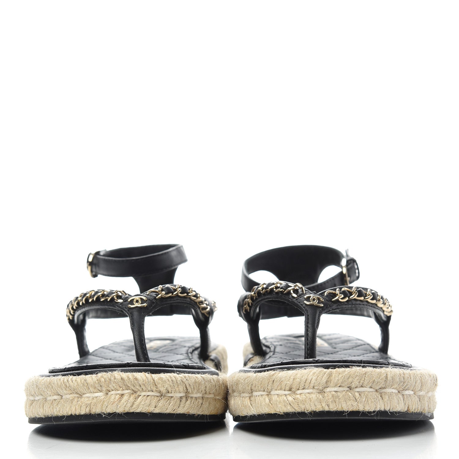 Chanel Lambskin Chain CC Thong Espadrille Sandals 38 Black 2 of 11
