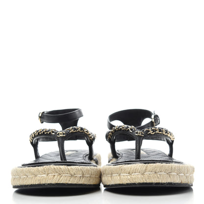 Chanel Lambskin Chain CC Thong Espadrille Sandals 38 Black 2 of 11