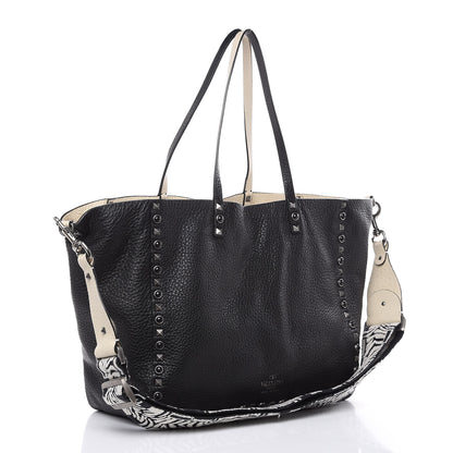 Valentino Garavani Stampa Alce Calfskin Medium Guitar Strap Rockstud Rolling Reversible Tote Black Ivory 4 of 14