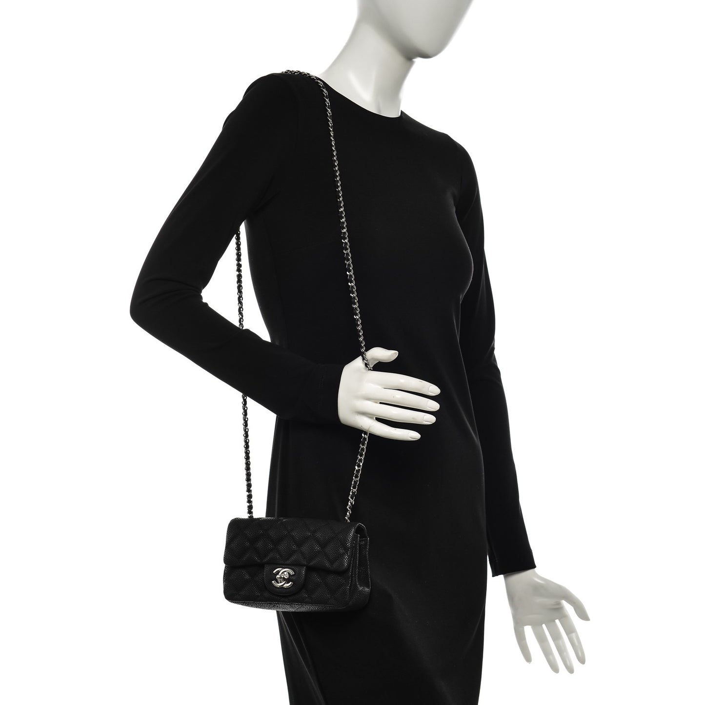 Iridescent Caviar Quilted Extra Mini Flap Black