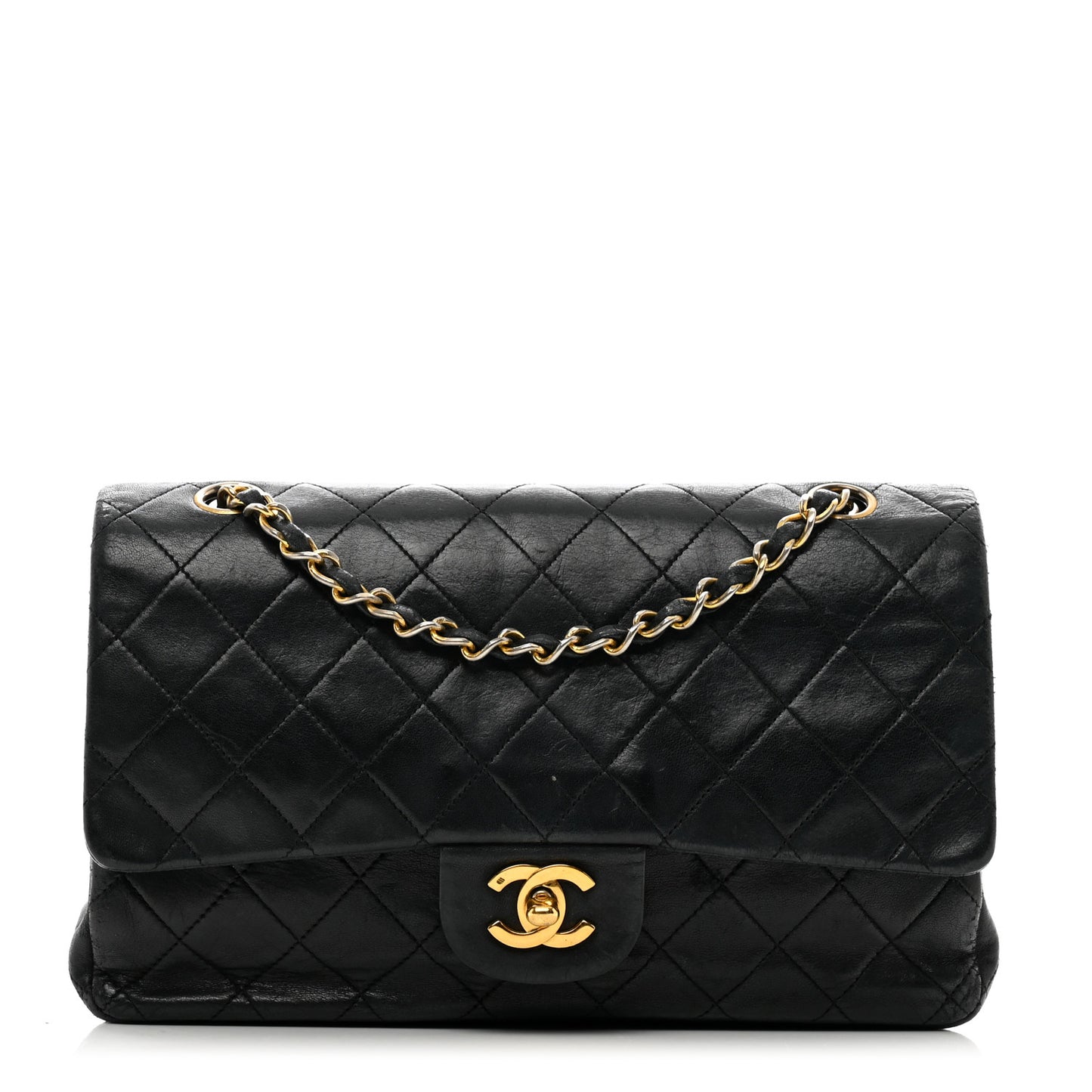 Lambskin Quilted Medium Double Flap Black