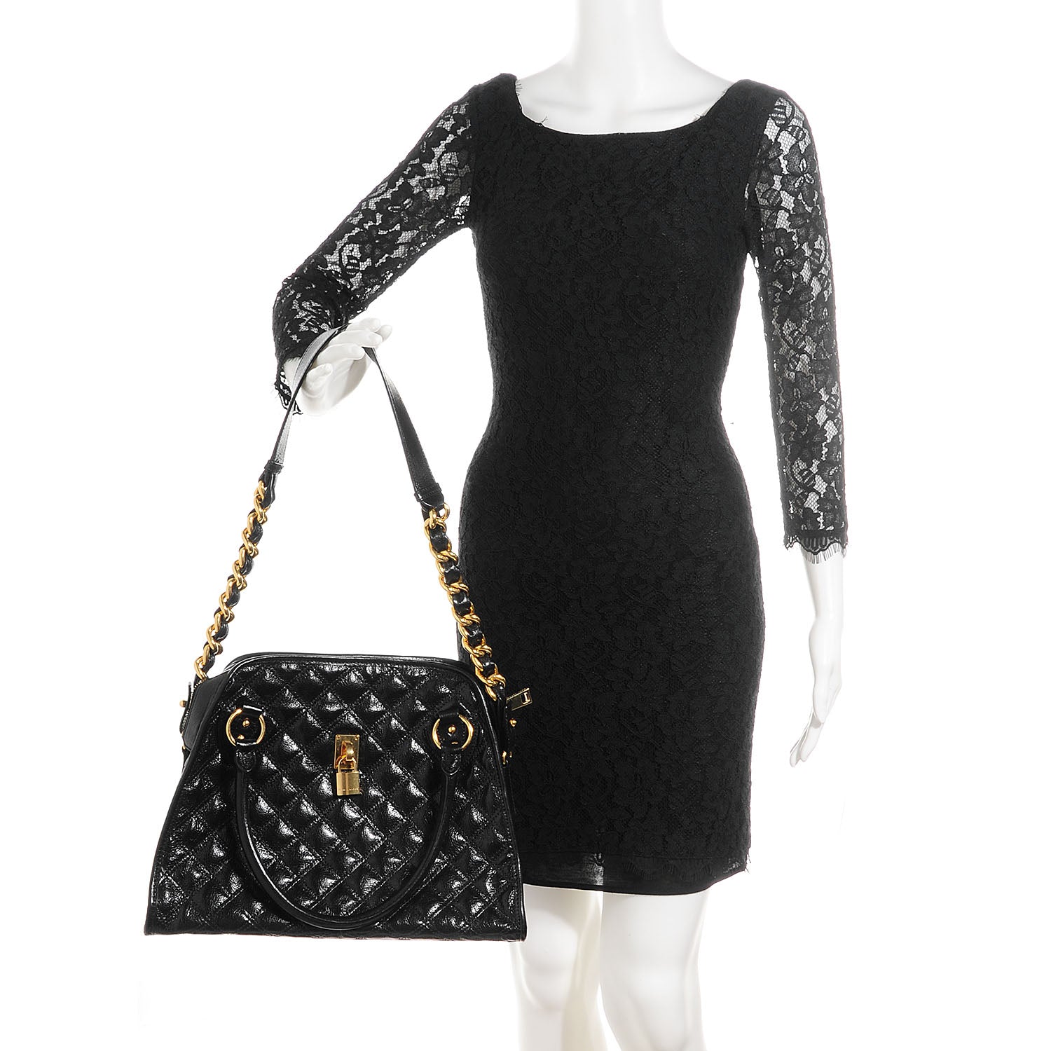 Marc Jacobs Lacquered Goatskin Quilting Class Satchel Black 2 of 10