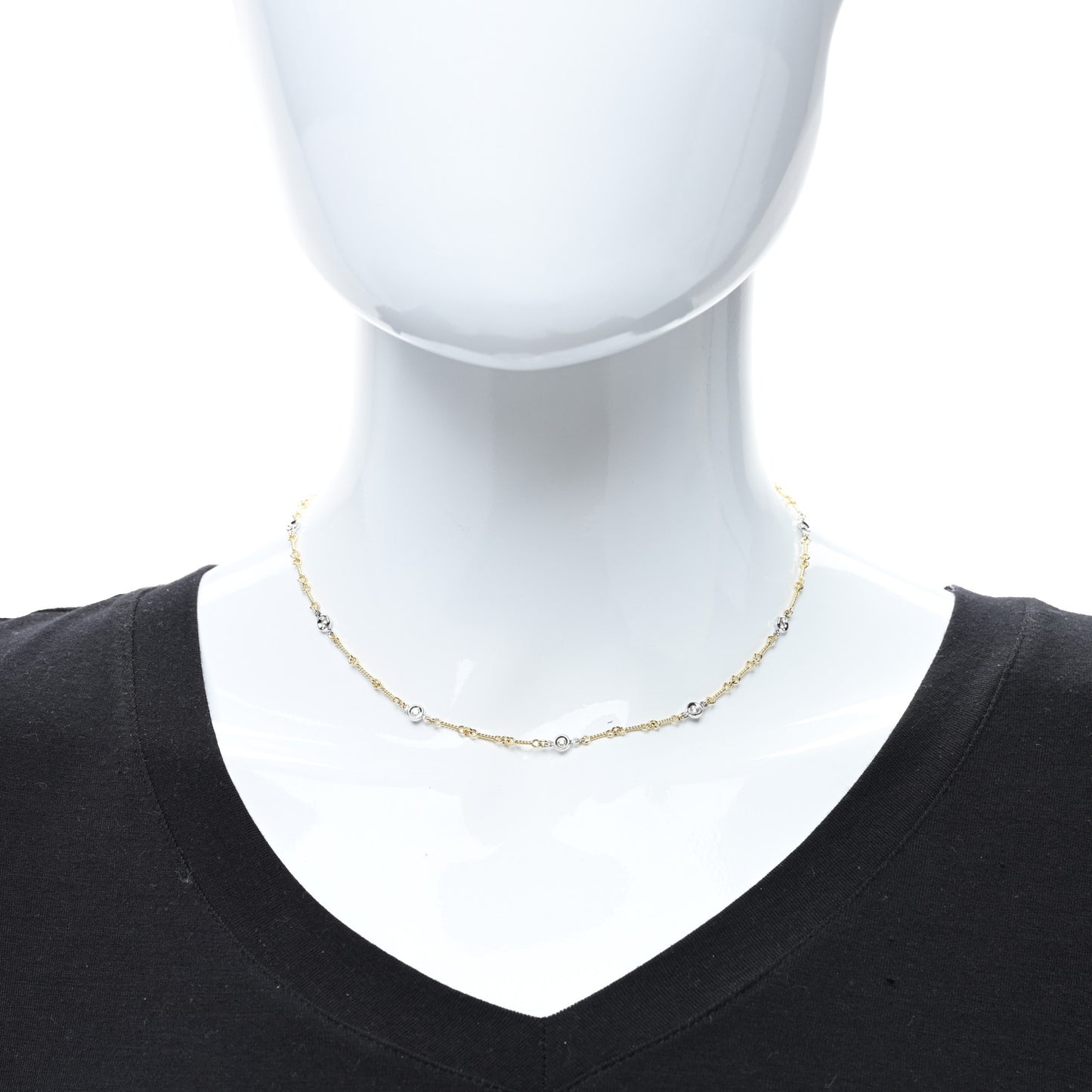 18K Yellow White Gold Diamond By the Inch Seven Station Dog Bone Necklace