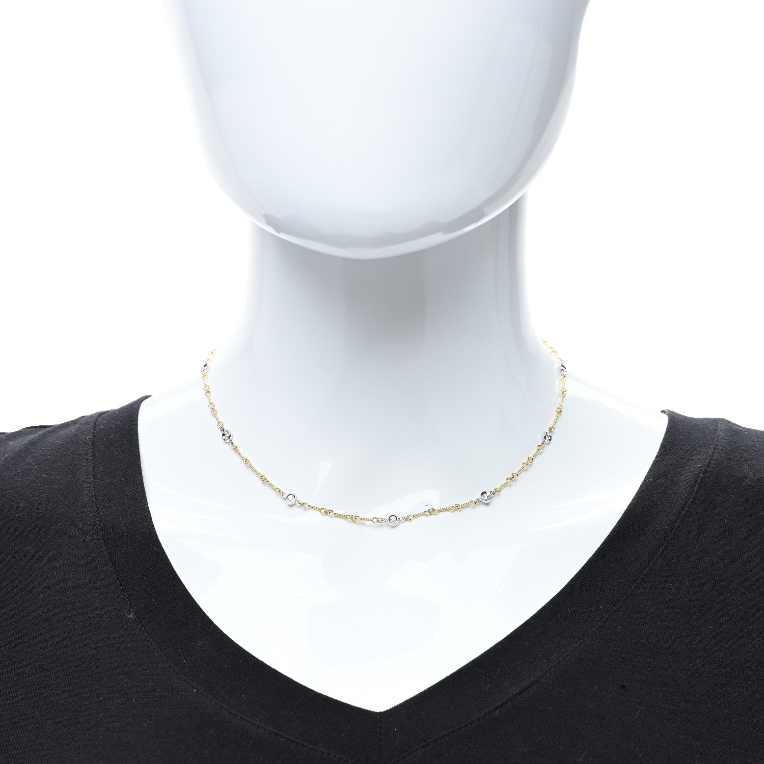 Roberto Coin 18K Yellow White Gold Diamond By the Inch Seven Station Dog Bone Necklace 2 of 4