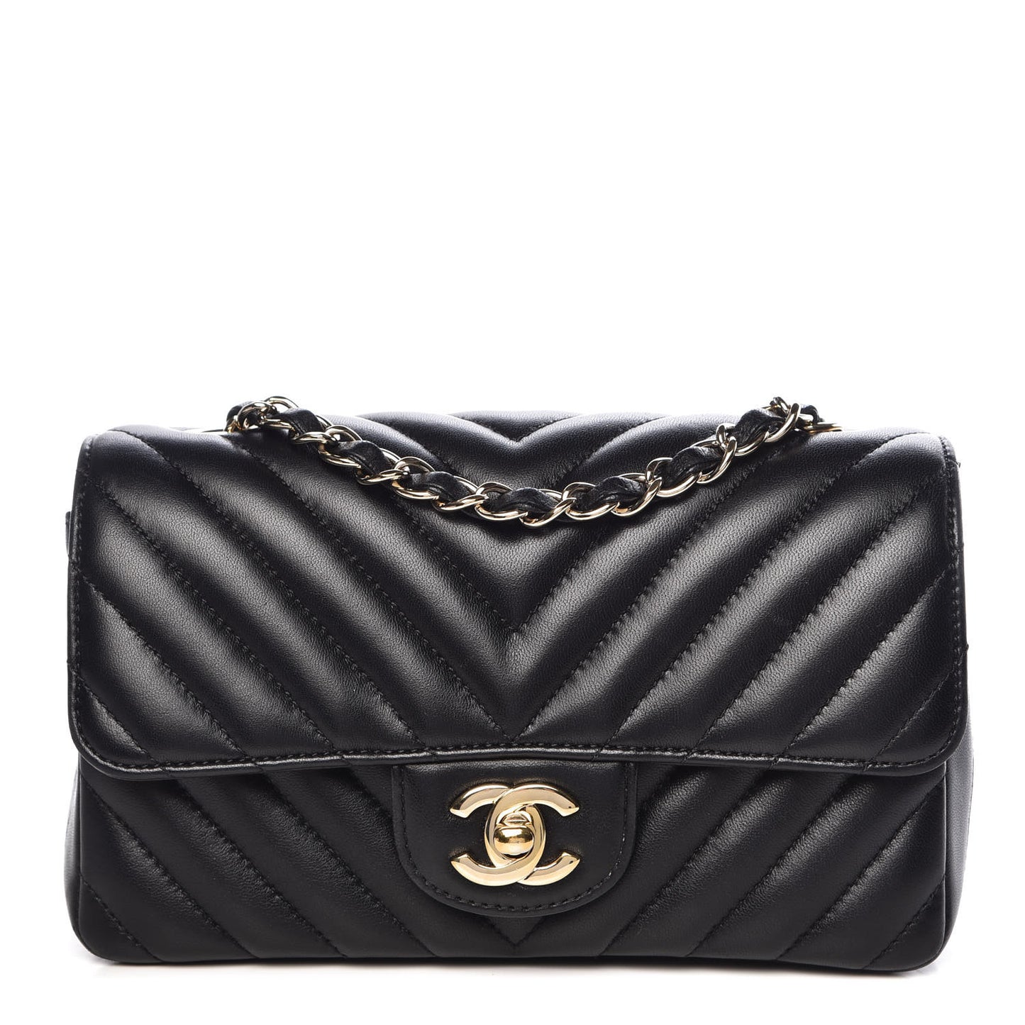 Lambskin Chevron Quilted Mini Rectangular Flap Black