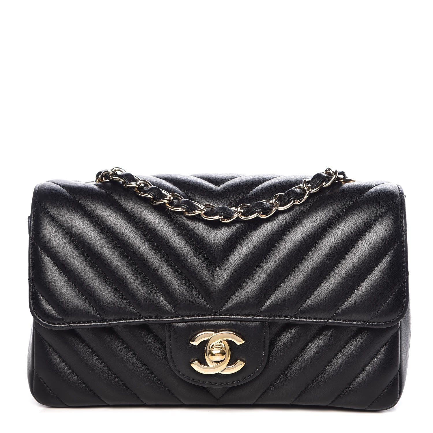 Chanel Lambskin Chevron Quilted Mini Rectangular Flap Black 1 of 12