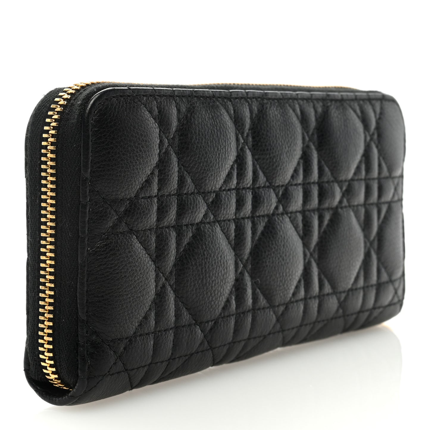 Grained Calfskin Supple Cannage Caro Zip Wallet Black