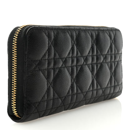 Christian Dior Grained Calfskin Supple Cannage Caro Zip Wallet Black 3 of 6