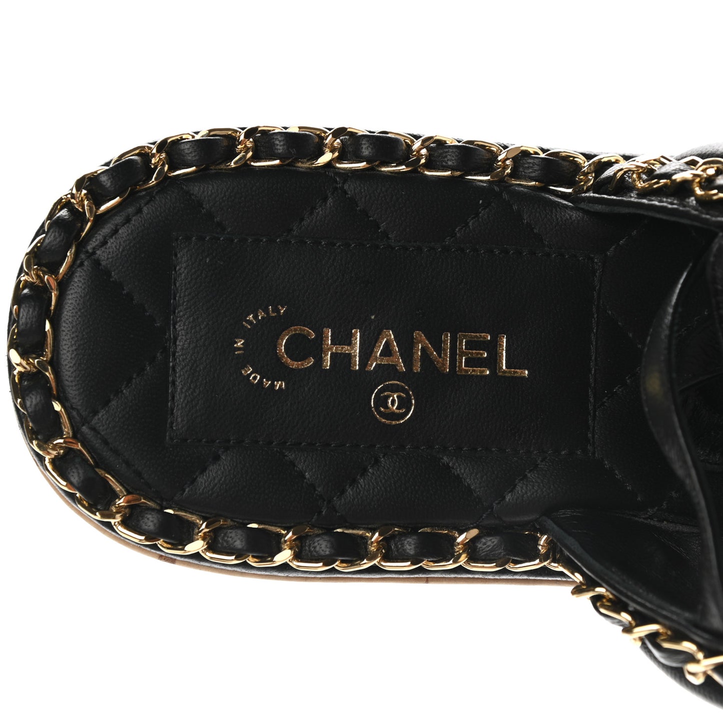 Lambskin Cork Chain Sandals 38 Black