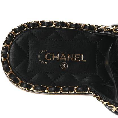 Chanel Lambskin Cork Chain Sandals 38 Black 6 of 7