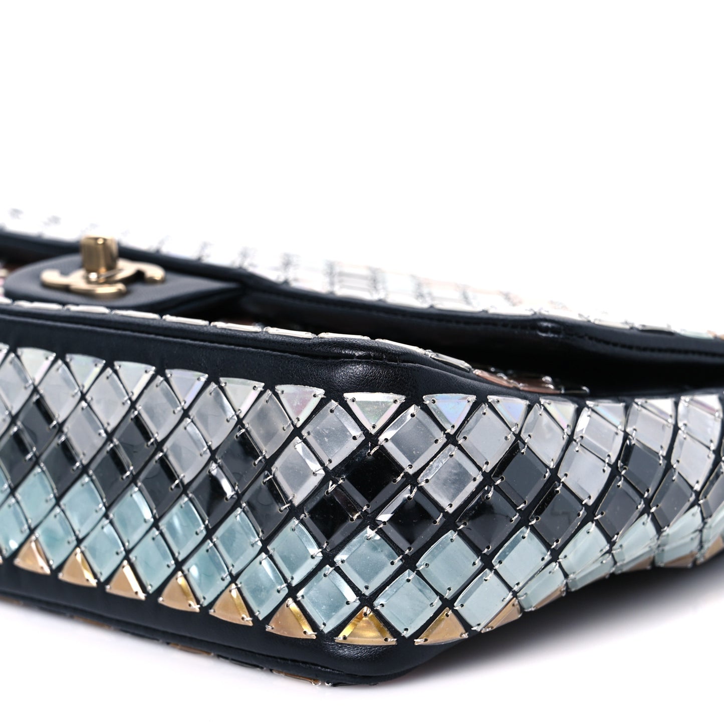 Lambskin Mosaic Medium Flap Black Gold Light Blue