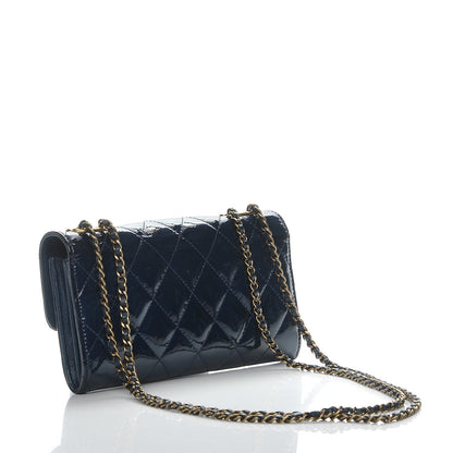 Chanel Patent Goatskin Quilted Small CC Eyelet Wallet On Chain WOC Blue 4 of 9