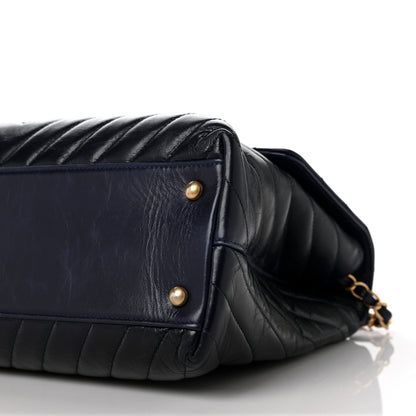 Chanel Calfskin Chevron Quilted Medium Coco Handle Flap Blue 9 of 11