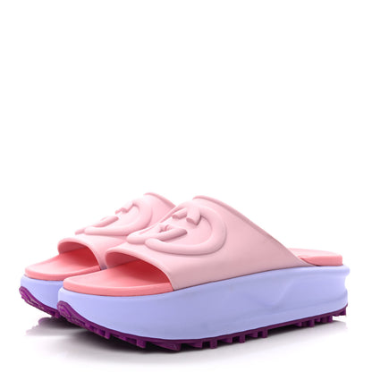 Gucci Soft Rubber Womens Interlocking G Platform 42mm Slide Sandals 38 Sugar Pink 3 of 9