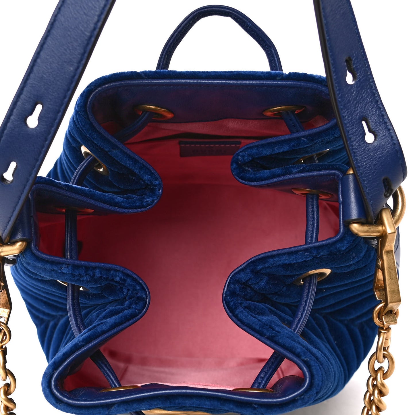 Velvet Matelasse GG Marmont Bucket Bag Cobalt Blue