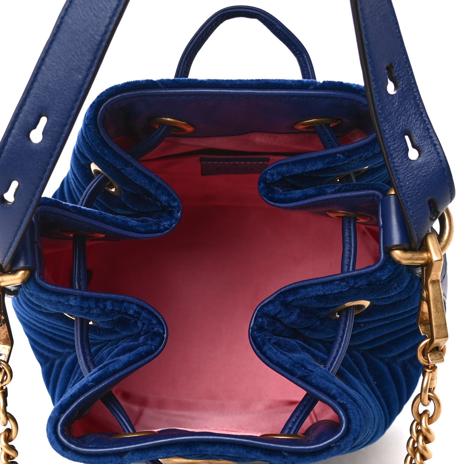 Gucci Velvet Matelasse GG Marmont Bucket Bag Cobalt Blue 4 of 4