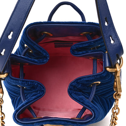 Gucci Velvet Matelasse GG Marmont Bucket Bag Cobalt Blue 4 of 4