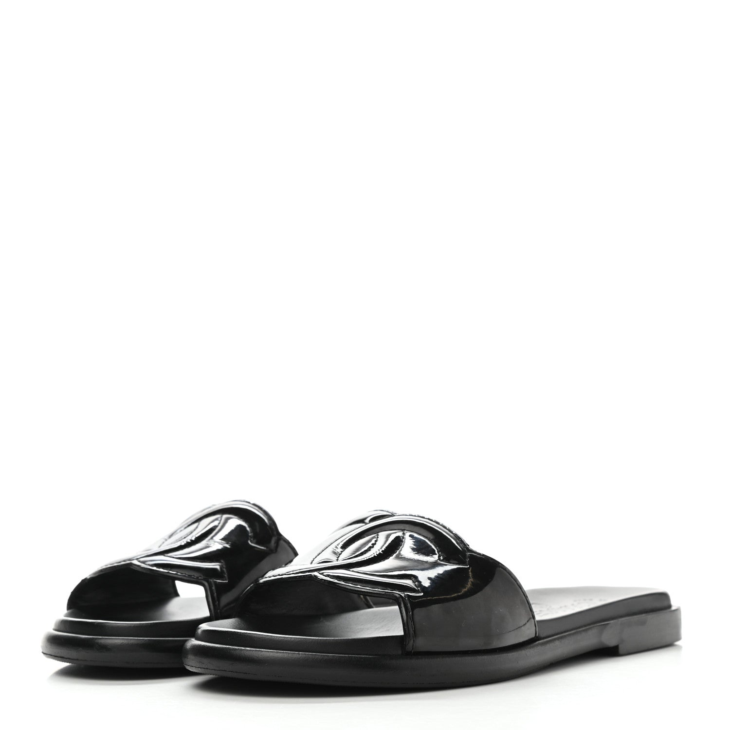 Chanel Patent CC Slide Sandals 38.5 Black 3 of 13
