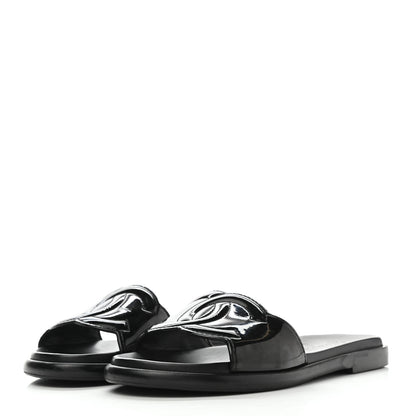 Chanel Patent CC Slide Sandals 38.5 Black 3 of 13