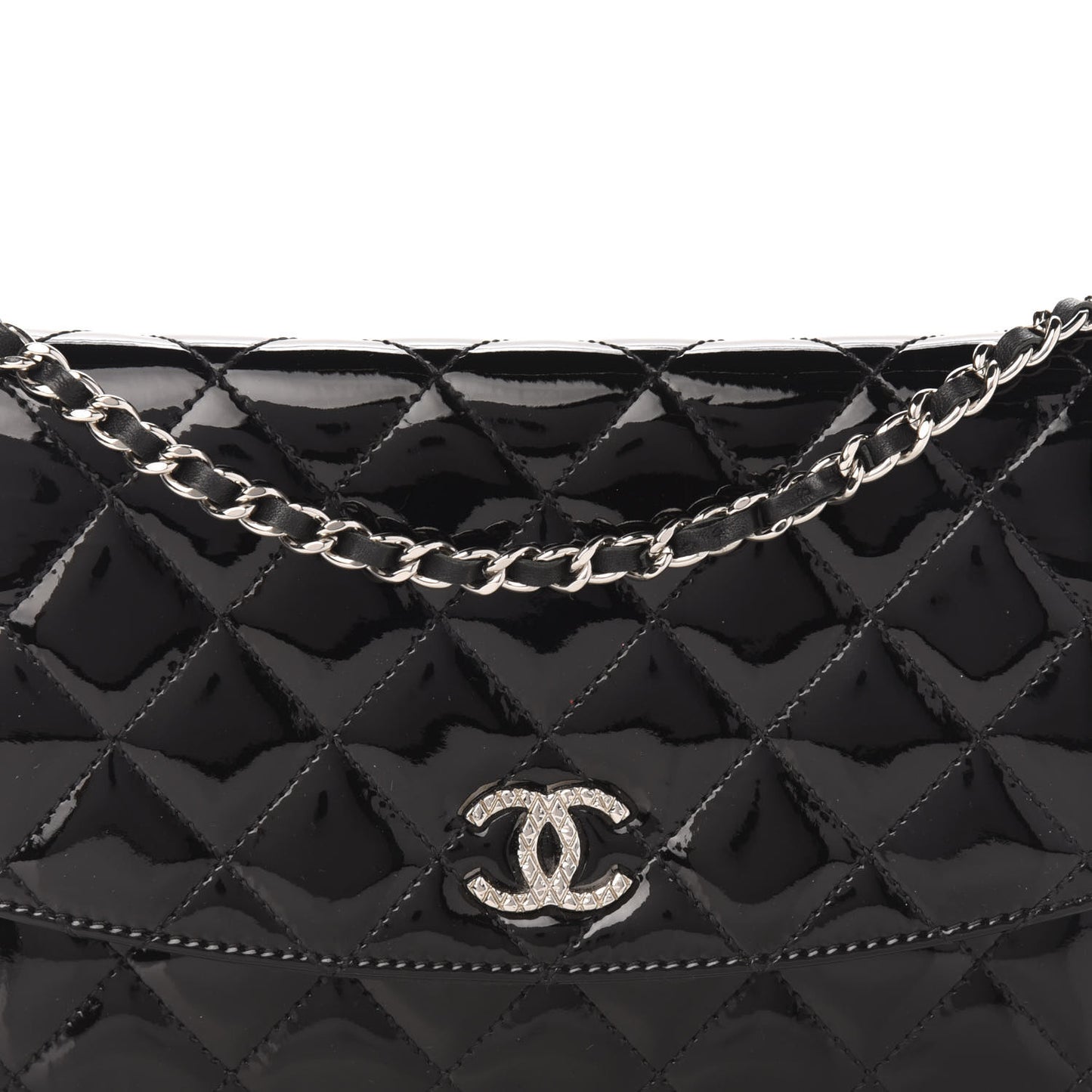 Patent Quilted Brilliant Wallet On Chain WOC Black