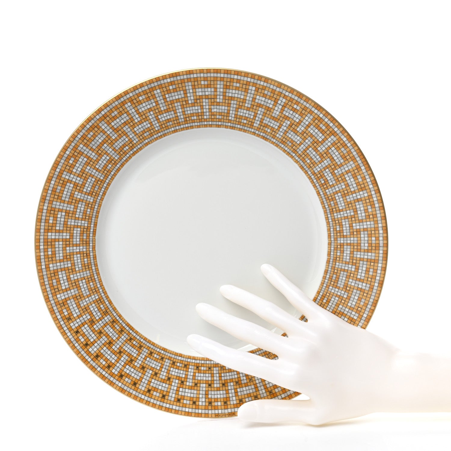 Hermes Porcelain Mosaique Au 24 Gold Dinner Plate Set of 2 2 of 7