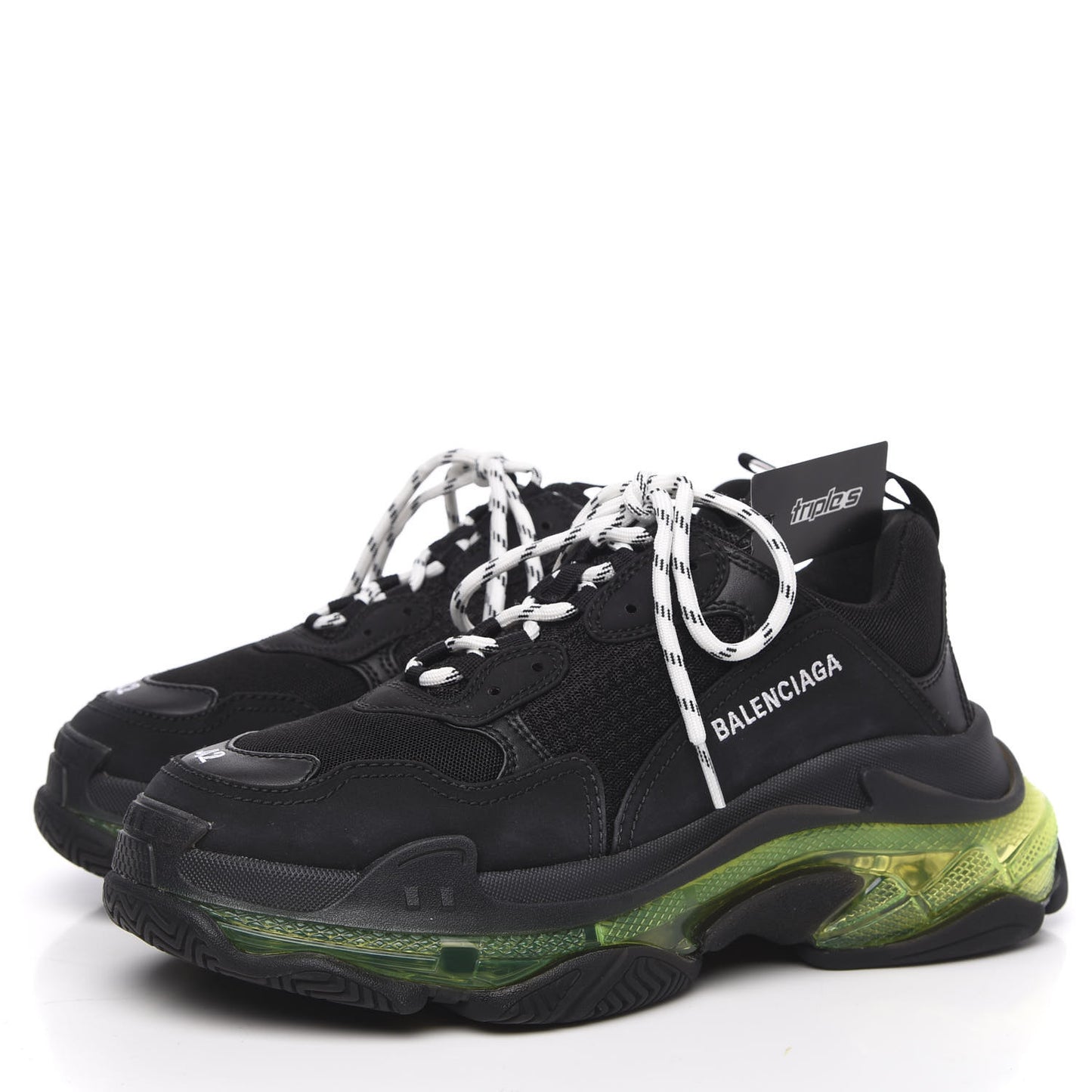 Fabric Mesh Clear Sole Mens Triple S Sneakers 42 Black Yellow Fluo