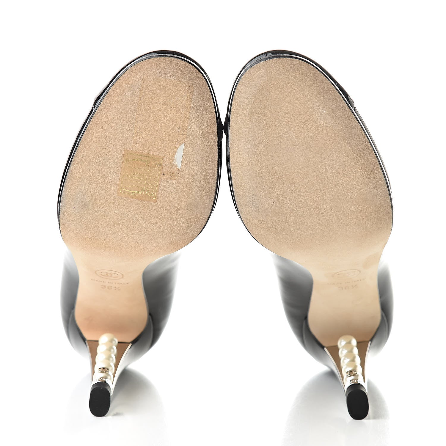 Chanel Patent Calfskin Cap Toe CC Pearl Pumps 36.5 Black 5 of 11