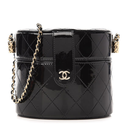 Chanel Patent Quilted Round Small Vanity With Chain Black 1 of 11