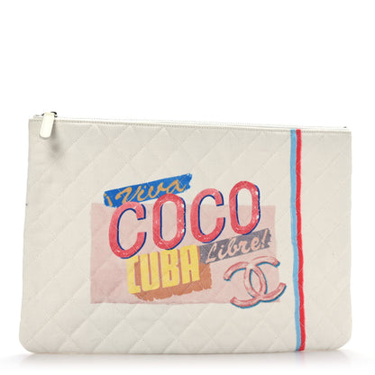 Chanel Canvas Large Coco Cuba Cosmetic Case Yellow Turquoise 2 of 6