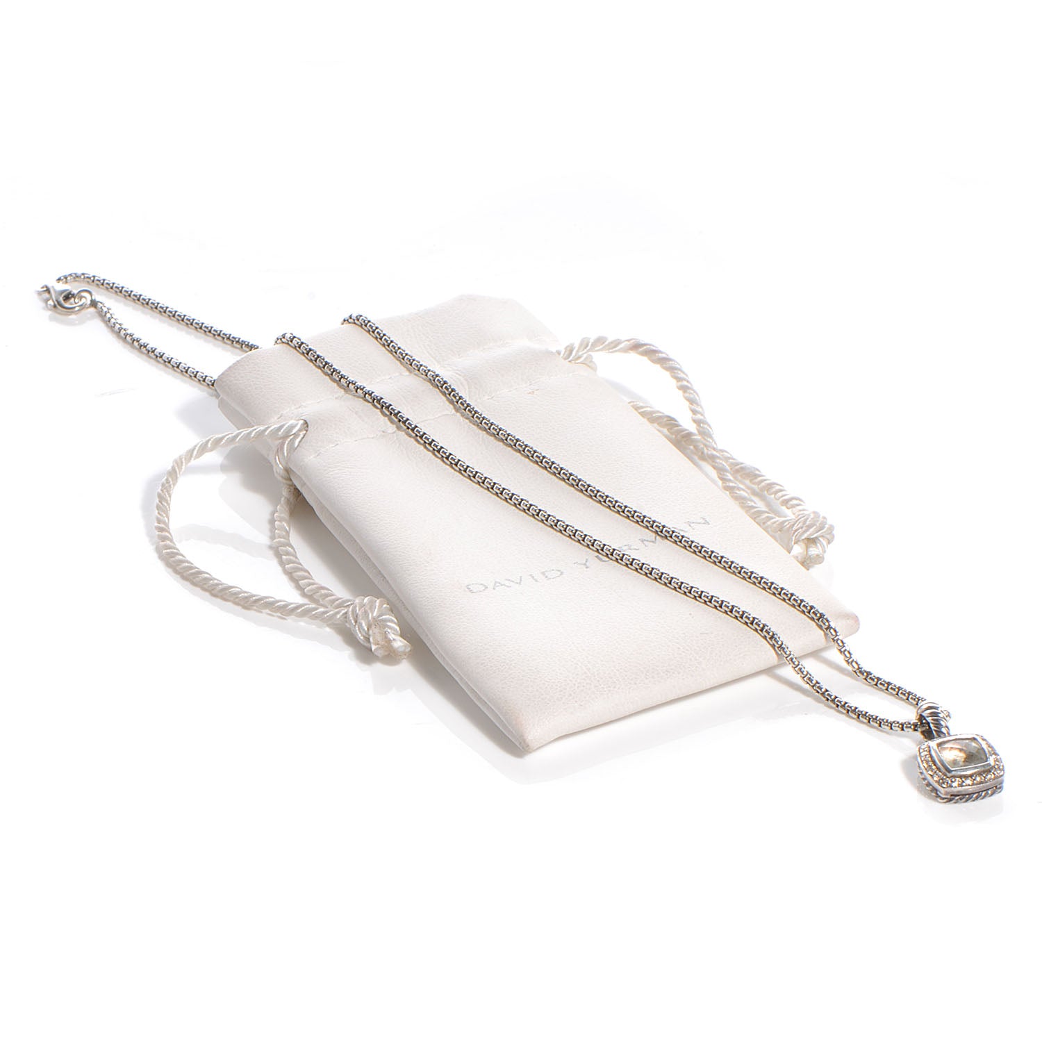 David Yurman Sterling Silver Diamond White Topaz 7mm Petite Albion Pendant Necklace 5 of 5